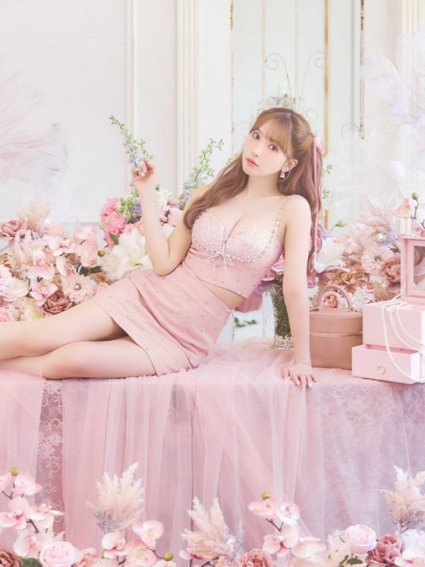 画像11: 【NENE/関西コレクション着用】sugarコラボカラー・XSサイズあり【ROBE de FLEURS/ローブドフルール】ビジューリボンライン/ スパーク/ セットアップ/ タイト/ ミニドレス/ キャバドレス[OF08] (11)