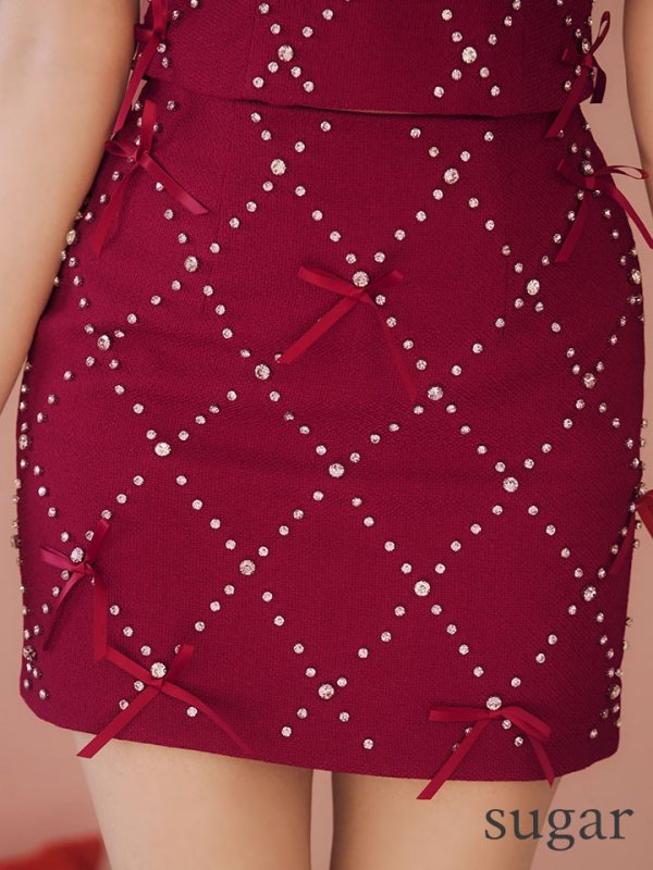 画像10: XSサイズあり【ROBE de FLEURS/ローブドフルール】サテンリボン/ ビジュー/ ガーリー/ セットアップ/ タイト/ ミニドレス/ キャバドレス[OF08] (10)