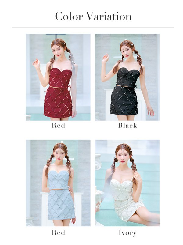 画像40: XSサイズあり【ROBE de FLEURS/ローブドフルール】サテンリボン/ ビジュー/ ガーリー/ セットアップ/ タイト/ ミニドレス/ キャバドレス[OF08] (40)