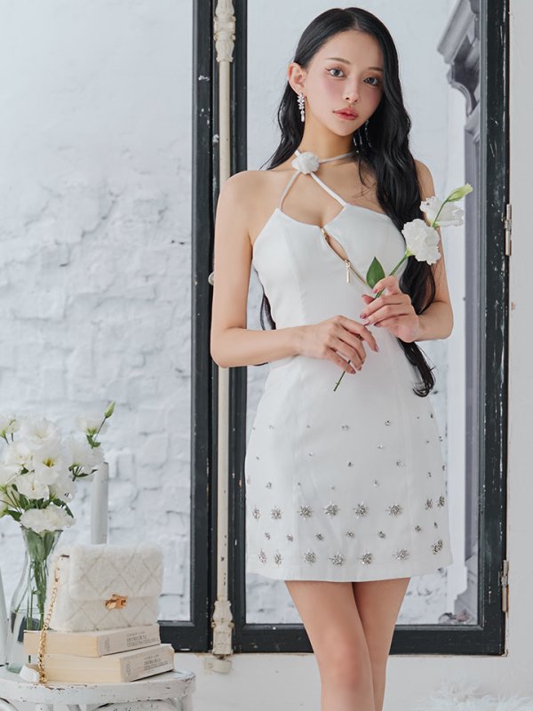 画像12: XSサイズあり【ROBE de FLEURS/ローブドフルール】サテンチュールリボン/ クロスネック/ タイト/ ミニドレス/ キャバドレス[OF08] (12)