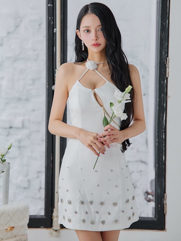 画像14: XSサイズあり【ROBE de FLEURS/ローブドフルール】サテンチュールリボン/ クロスネック/ タイト/ ミニドレス/ キャバドレス[OF08] (14)