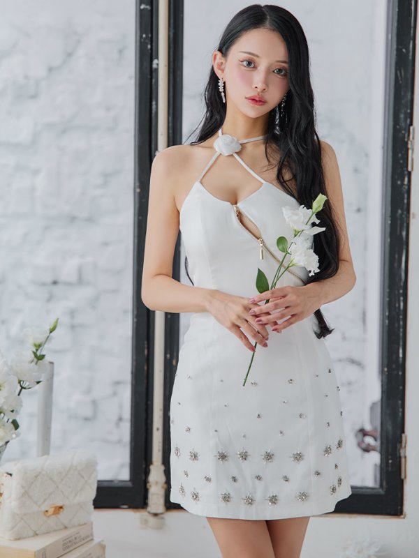 画像15: XSサイズあり【ROBE de FLEURS/ローブドフルール】サテンチュールリボン/ クロスネック/ タイト/ ミニドレス/ キャバドレス[OF08] (15)