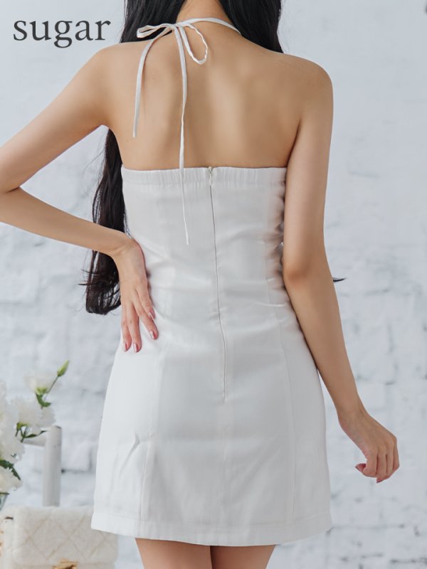 画像19: XSサイズあり【ROBE de FLEURS/ローブドフルール】サテンチュールリボン/ クロスネック/ タイト/ ミニドレス/ キャバドレス[OF08] (19)