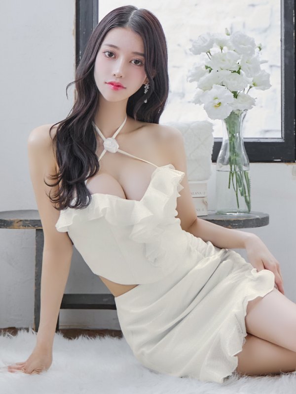画像10: XSサイズあり【ROBE de FLEURS/ローブドフルール】ローズクロスネック/ サテン/ フリル/ タイト/ セットアップ/ ミニドレス/ キャバドレス[OF2] (10)