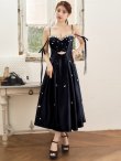 画像18: XSサイズあり【ROBE de FLEURS/ローブドフルール】サテン/ ビジュー/ フレア/ ミディアムドレス/ キャバドレス[OF2] (18)