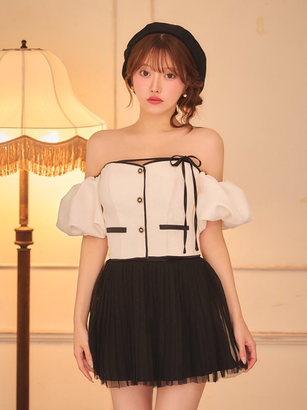 アイボリーxブラック　モデル：羽澄まり　身長：158cm　着用サイズ：Sサイズ