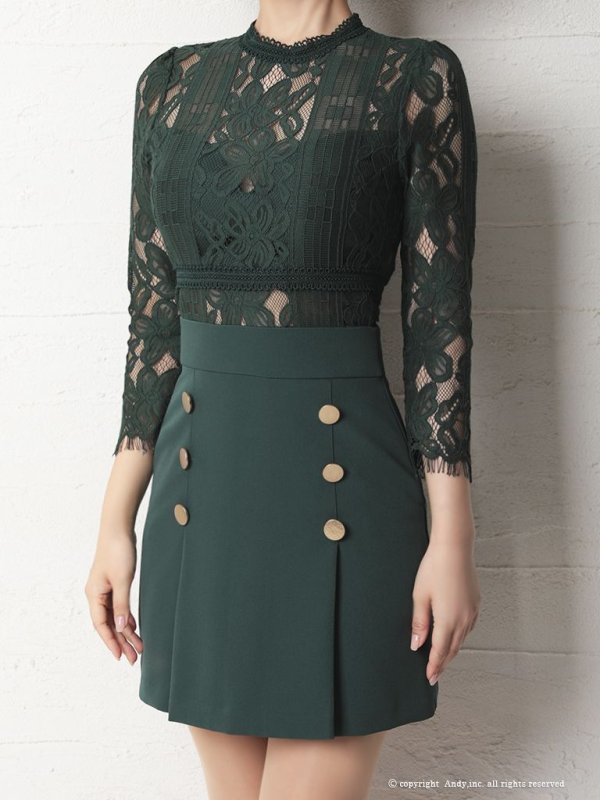 画像46: 【Andy ANDY Fashion Press 09 COLLECTION 05】フラワーレース/ ゴールドボタンデザイン/ 七分袖/ 長袖/ 袖あり/ プリーツ/ ミニドレス/ キャバドレス[OF05] (46)
