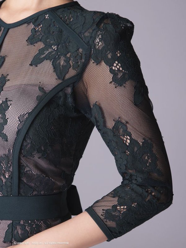 画像6: 訳あり商品☆右肩部分レースほつれあり☆【ANDY/アンディ】マーメイド/ 七分袖/ 長袖/ 袖あり/ 総レース/ バックリボン/ テールカット/ フリル/ ミディアム/ キャバドレス[OF05] (6)
