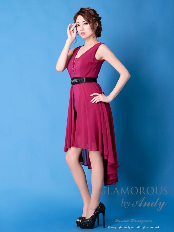 画像9: 【Andy GLAMOROUS/アンディグラマラス】ワンカラー/ベルト/  シフォン/ ストレッチ/ テールカット/ キャバドレス[OF05] (9)