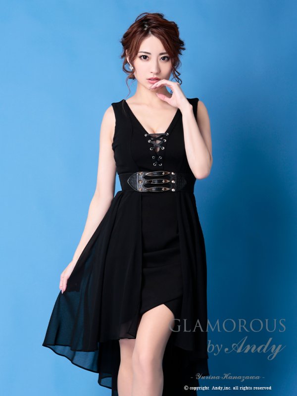 画像4: 【Andy GLAMOROUS/アンディグラマラス】ワンカラー/ベルト/  シフォン/ ストレッチ/ テールカット/ キャバドレス[OF05] (4)
