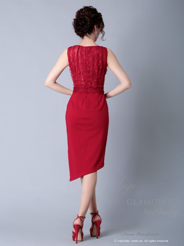 画像16: 【Miyu × GLAMOROUS by Andy COLLECTION】ワンカラー/ レース/ アシメスカート/ タイト/ ミニドレス / キャバドレス[FB03] (16)