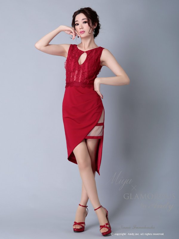 画像15: 【Miyu × GLAMOROUS by Andy COLLECTION】ワンカラー/ レース/ アシメスカート/ タイト/ ミニドレス / キャバドレス[FB03] (15)
