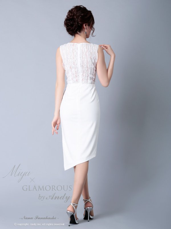 画像4: 【Miyu × GLAMOROUS by Andy COLLECTION】ワンカラー/ レース/ アシメスカート/ タイト/ ミニドレス / キャバドレス[FB03] (4)