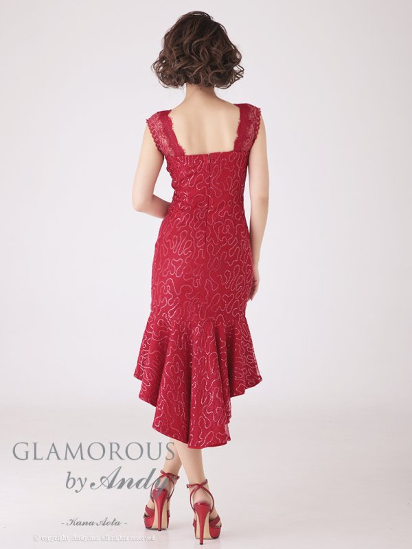 画像12: 【Andy GLAMOROUS/アンディグラマラス】総レース/ Vネック/ ノースリーブ/ テールカット/ タイト/ ミディアム丈/ ミニドレス/ キャバドレス[OF05] (12)