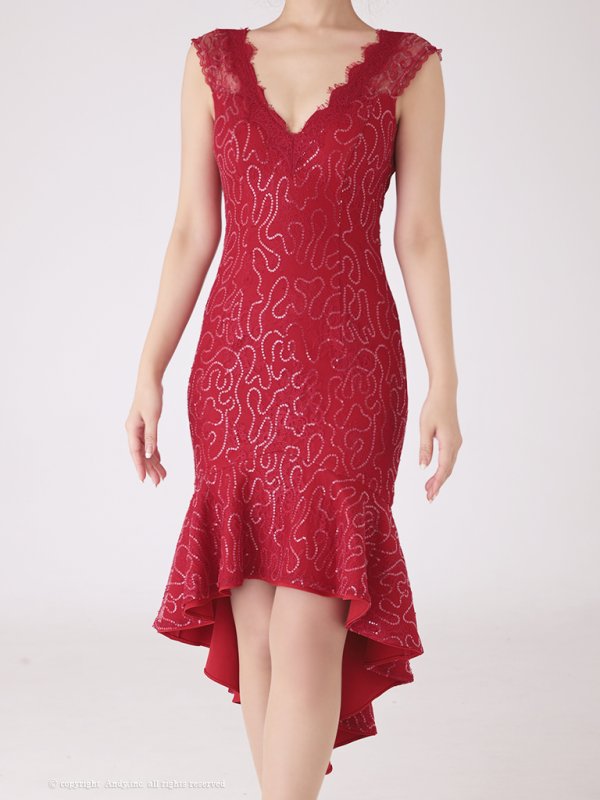 画像13: 【Andy GLAMOROUS/アンディグラマラス】総レース/ Vネック/ ノースリーブ/ テールカット/ タイト/ ミディアム丈/ ミニドレス/ キャバドレス[OF05] (13)