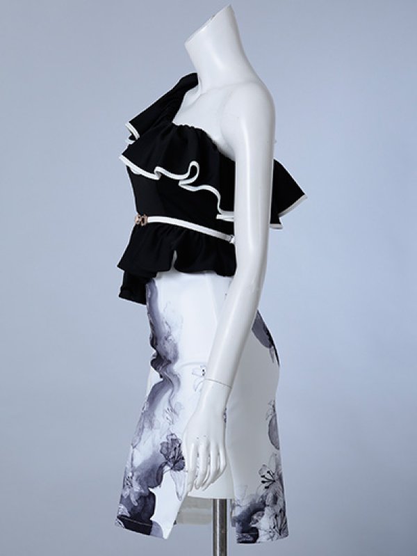 画像2: 【Andy GLAMOROUS/アンディグラマラス】フラワーオフショルフリル/ タイト/ セットアップ/ ミニドレス/ キャバドレス[OF05] (2)