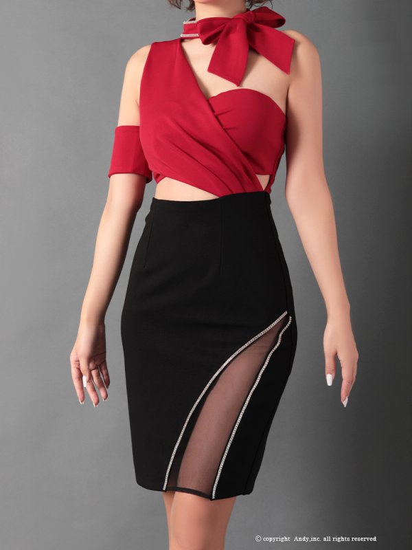 画像14: 【Andy GLAMOROUS/アンディグラマラス】バイカラー/ シアー/ ワンショル/ カットアウト/ タイト/ ミニドレス/ キャバドレス[OF05] (14)