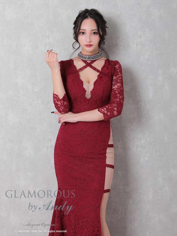 画像2: 【GLAMOROUS ANDY Fashion Press 09 COLLECTION 04】総レース/ シアー/ 七分袖/ 長袖/ 袖あり/ Vネック/ ロングドレス/ キャバドレス long[OF05] (2)