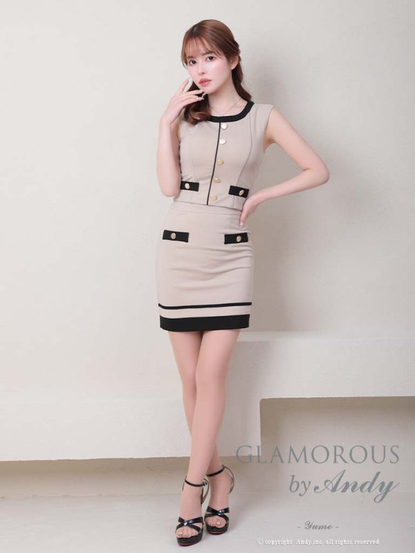 画像11: 【Andy GLAMOROUS/アンディグラマラス】バイカラー/ ストレッチ/ セットアップ/ ノースリーブ/ ボタンデザイン/ タイト/ ミニドレス/ キャバドレス[OF05] (11)