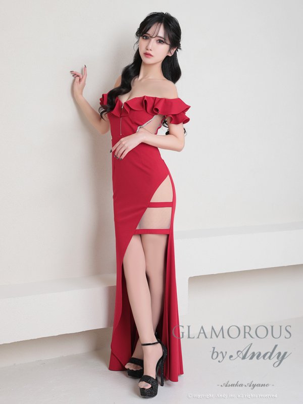 画像10: 【Andy GLAMOROUS/アンディグラマラス】フリル/ オフショル/ カットアウト/ フロントジップ/ シアー/ ロングドレス/ キャバドレス long[OF05] (10)