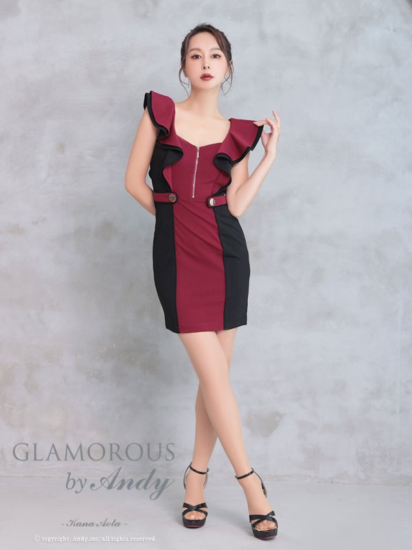 画像9: 【Andy GLAMOROUS/アンディグラマラス】バイカラー/ 切り替えデザイン/ フリル/ フロントジップ/ タイト/ ミニドレス/ キャバドレス[OF05] (9)
