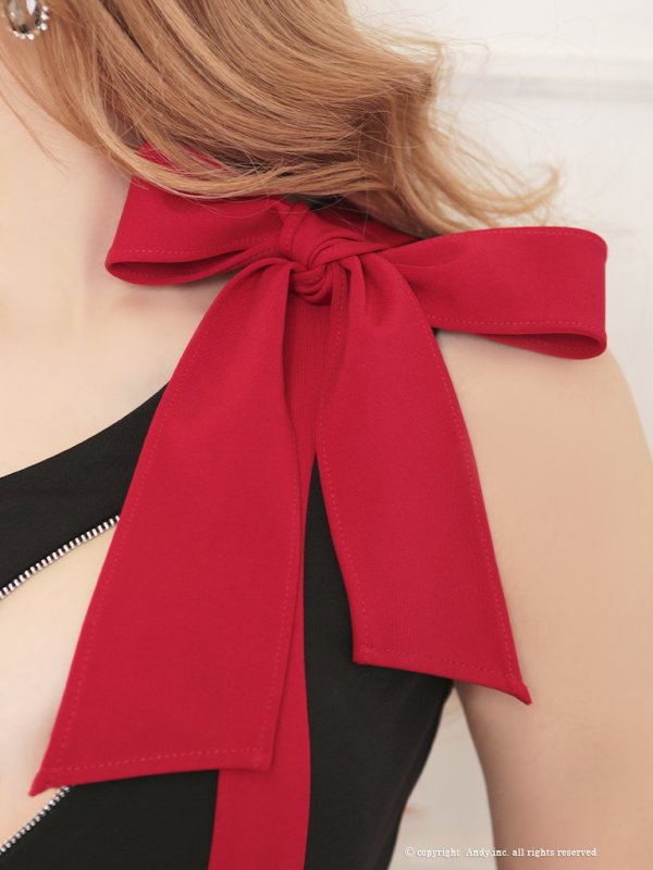 画像6: 【Andy GLAMOROUS/アンディグラマラス】ストレッチ/ アシンメトリー/ バストジッパー/ ショルダーリボン/ バイカラー/ ノースリーブ/ ワンショルダー/ タイト/ ミニドレス/ キャバドレス[OF05] (6)