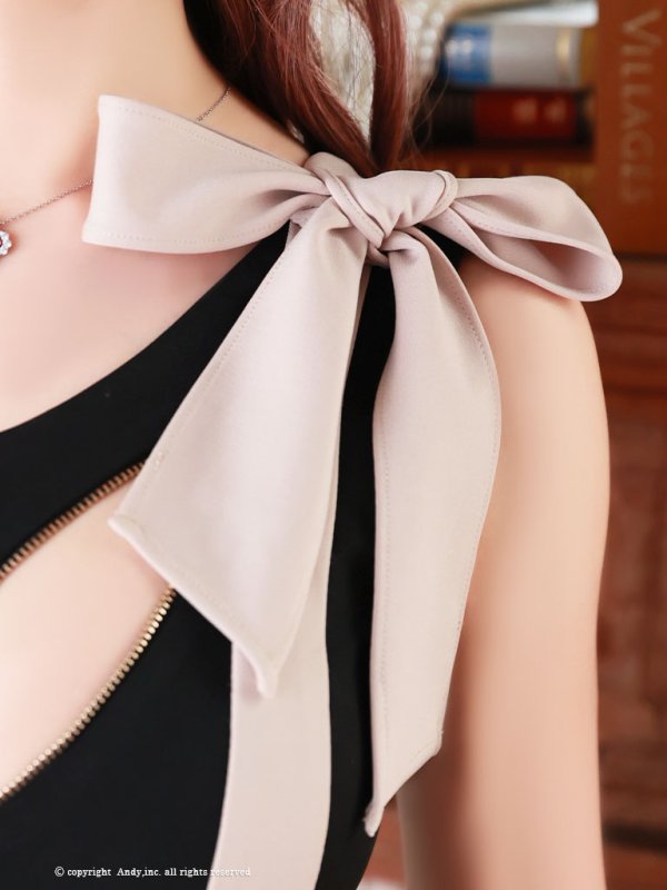 画像13: 【Andy GLAMOROUS/アンディグラマラス】ストレッチ/ アシンメトリー/ バストジッパー/ ショルダーリボン/ バイカラー/ ノースリーブ/ ワンショルダー/ タイト/ ミニドレス/ キャバドレス[OF05] (13)