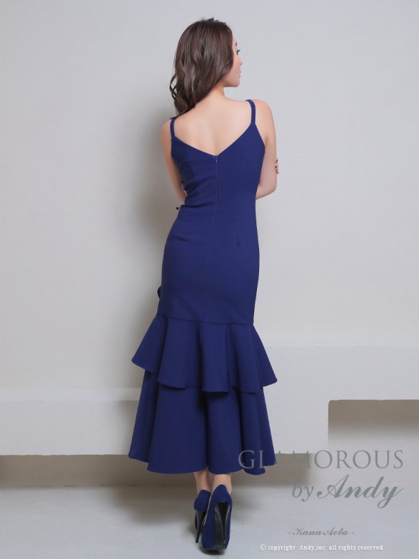 画像22: XSサイズあり【Andy GLAMOROUS/アンディグラマラス】ワンカラー/ キャミソール/ フリル/ ストレッチ/ フレア/ スリット/ ミディアムドレス/ キャバドレス[OF05] (22)