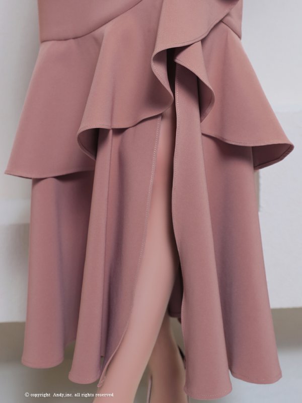 画像30: XSサイズあり【Andy GLAMOROUS/アンディグラマラス】ワンカラー/ キャミソール/ フリル/ ストレッチ/ フレア/ スリット/ ミディアムドレス/ キャバドレス[OF05] (30)