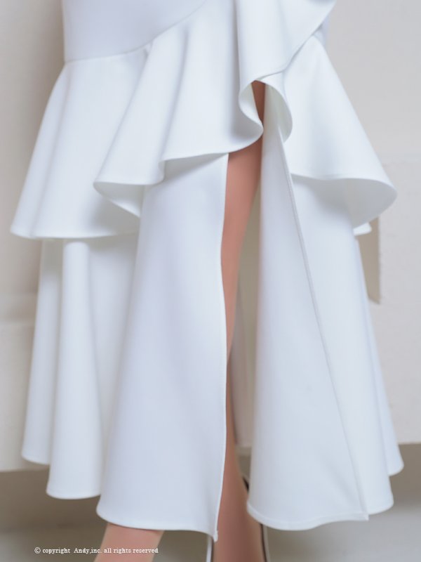 画像6: XSサイズあり【Andy GLAMOROUS/アンディグラマラス】ワンカラー/ キャミソール/ フリル/ ストレッチ/ フレア/ スリット/ ミディアムドレス/ キャバドレス[OF05] (6)