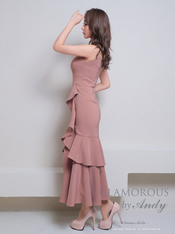 画像27: XSサイズあり【Andy GLAMOROUS/アンディグラマラス】ワンカラー/ キャミソール/ フリル/ ストレッチ/ フレア/ スリット/ ミディアムドレス/ キャバドレス[OF05] (27)