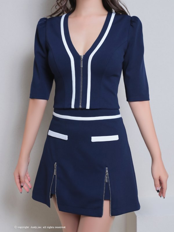 画像7: XSサイズあり【Andy GLAMOROUS/アンディグラマラス】バイカラー/ ジップ/ セットアップ/ 袖あり/ 半袖/ フレア/ ミニドレス/ キャバドレス[OF05] (7)