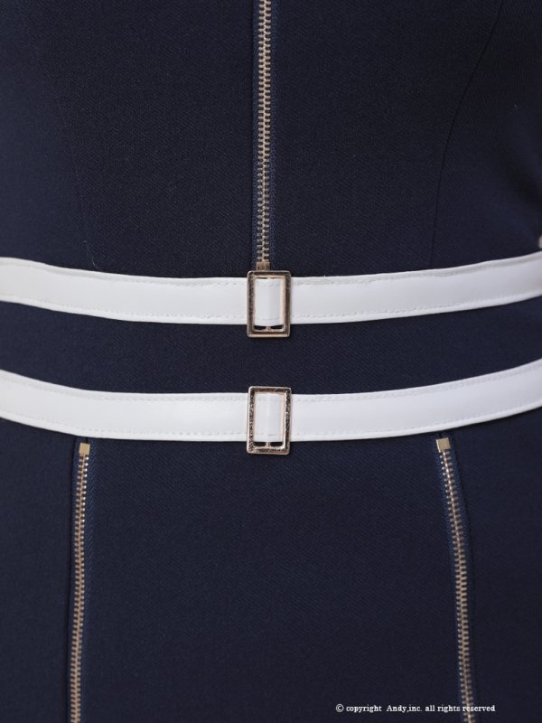 画像6: XSサイズあり【Andy GLAMOROUS/アンディグラマラス】フロントジップ/ ラインデザイン/ ストレッチ/ 襟付き/ 半袖/ タイト/ ミニドレス/ キャバドレス[OF05] (6)