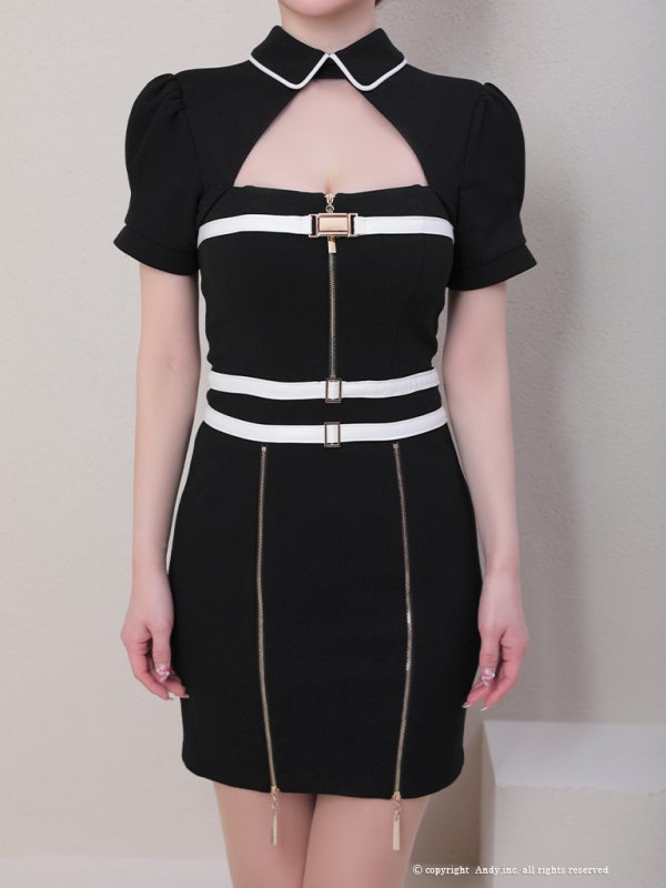 画像20: XSサイズあり【Andy GLAMOROUS/アンディグラマラス】フロントジップ/ ラインデザイン/ ストレッチ/ 襟付き/ 半袖/ タイト/ ミニドレス/ キャバドレス[OF05] (20)