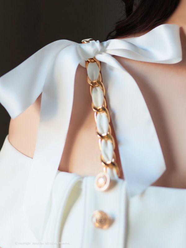 画像14: XSサイズあり【Andy GLAMOROUS/アンディグラマラス】ワンショルダー/ リボン/ チェーン/ オフショル/ ボタン/ カットアウト/ タイト/ ミニドレス/ キャバドレス[OF05] (14)