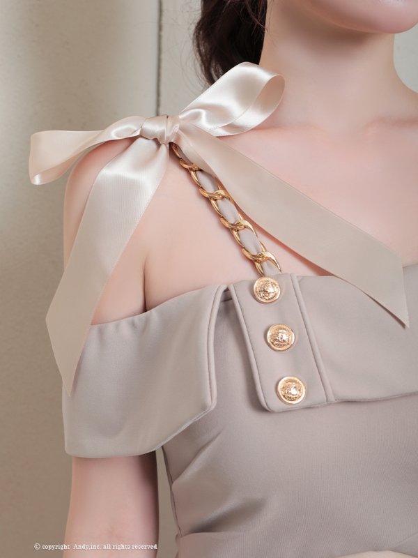 画像47: XSサイズあり【Andy GLAMOROUS/アンディグラマラス】ワンショルダー/ リボン/ チェーン/ オフショル/ ボタン/ カットアウト/ タイト/ ミニドレス/ キャバドレス[OF05] (47)