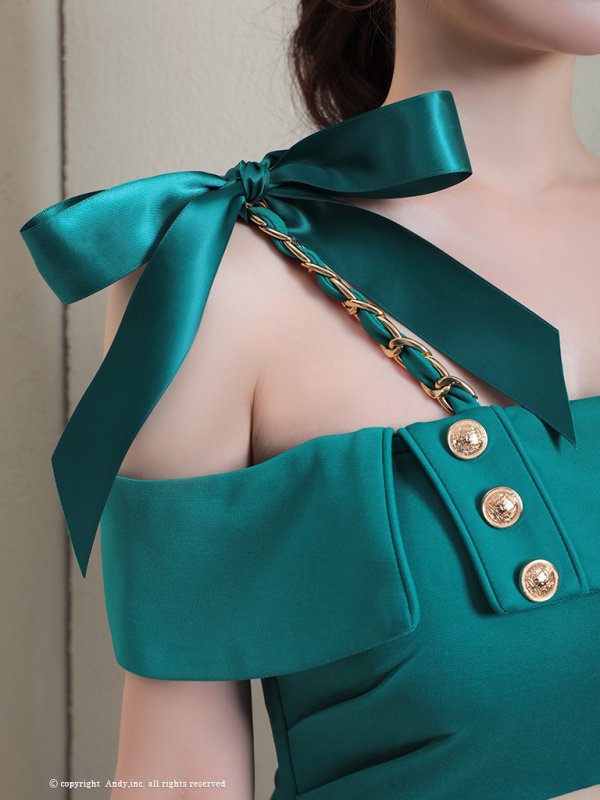 画像39: XSサイズあり【Andy GLAMOROUS/アンディグラマラス】ワンショルダー/ リボン/ チェーン/ オフショル/ ボタン/ カットアウト/ タイト/ ミニドレス/ キャバドレス[OF05] (39)