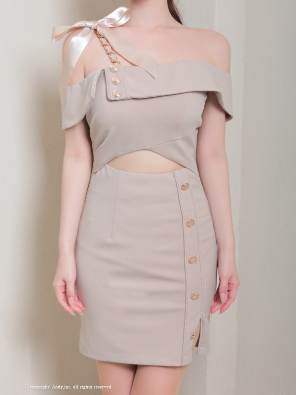 画像46: XSサイズあり【Andy GLAMOROUS/アンディグラマラス】ワンショルダー/ リボン/ チェーン/ オフショル/ ボタン/ カットアウト/ タイト/ ミニドレス/ キャバドレス[OF05] (46)