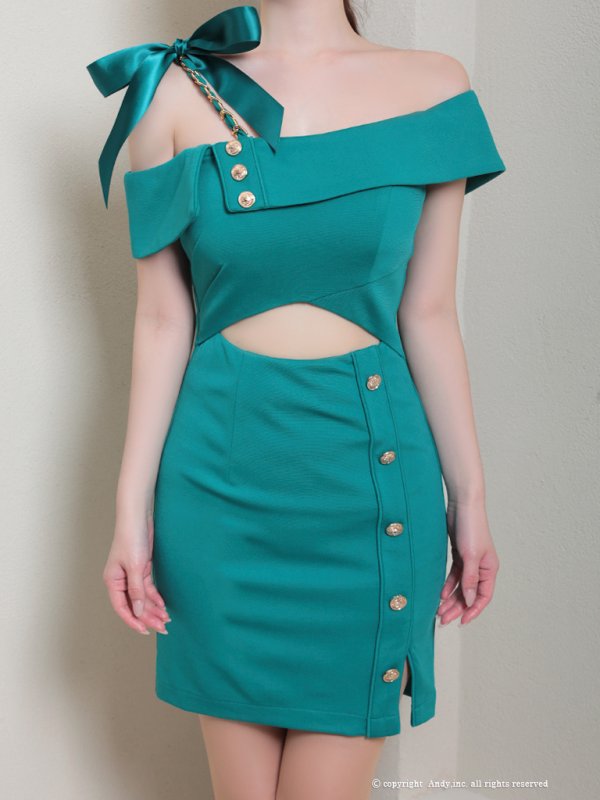 画像38: XSサイズあり【Andy GLAMOROUS/アンディグラマラス】ワンショルダー/ リボン/ チェーン/ オフショル/ ボタン/ カットアウト/ タイト/ ミニドレス/ キャバドレス[OF05] (38)