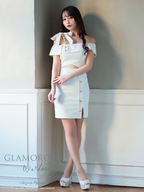 画像10: XSサイズあり【Andy GLAMOROUS/アンディグラマラス】ワンショルダー/ リボン/ チェーン/ オフショル/ ボタン/ カットアウト/ タイト/ ミニドレス/ キャバドレス[OF05] (10)