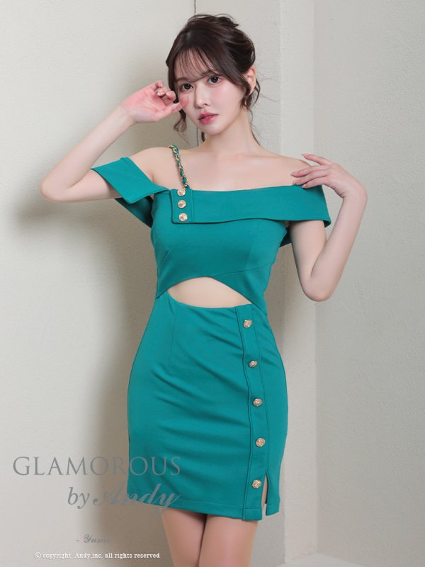 画像34: XSサイズあり【Andy GLAMOROUS/アンディグラマラス】ワンショルダー/ リボン/ チェーン/ オフショル/ ボタン/ カットアウト/ タイト/ ミニドレス/ キャバドレス[OF05] (34)