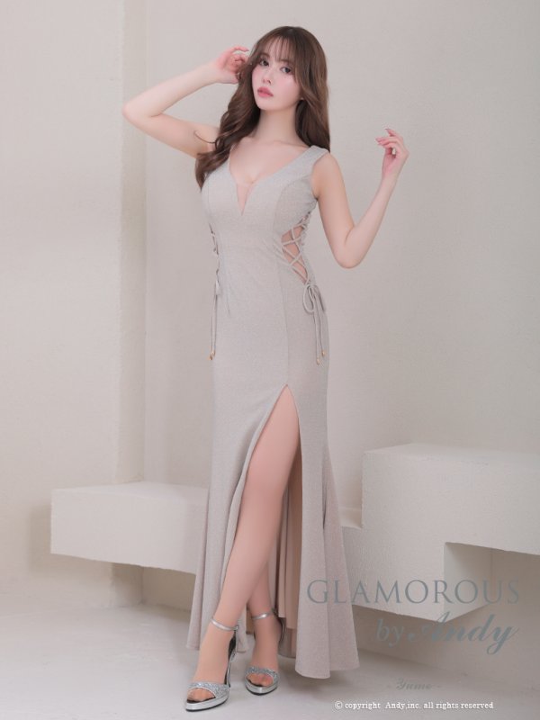 画像22: 【Andy GLAMOROUS/アンディグラマラス】ラメニット/ シアー/ 編み上げ/ スリット/ タイト/ ロングドレス/ キャバドレス long[OF05] (22)