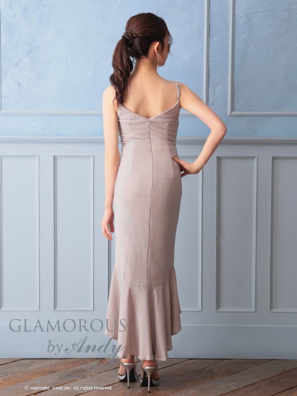 画像4: XSサイズあり【Andy GLAMOROUS/アンディグラマラス】ラメ/ フロントジップ/ キャミソール/ テールカット/ 裾フリル/ タイト/ ロングドレス/ キャバドレス long[OF05] (4)