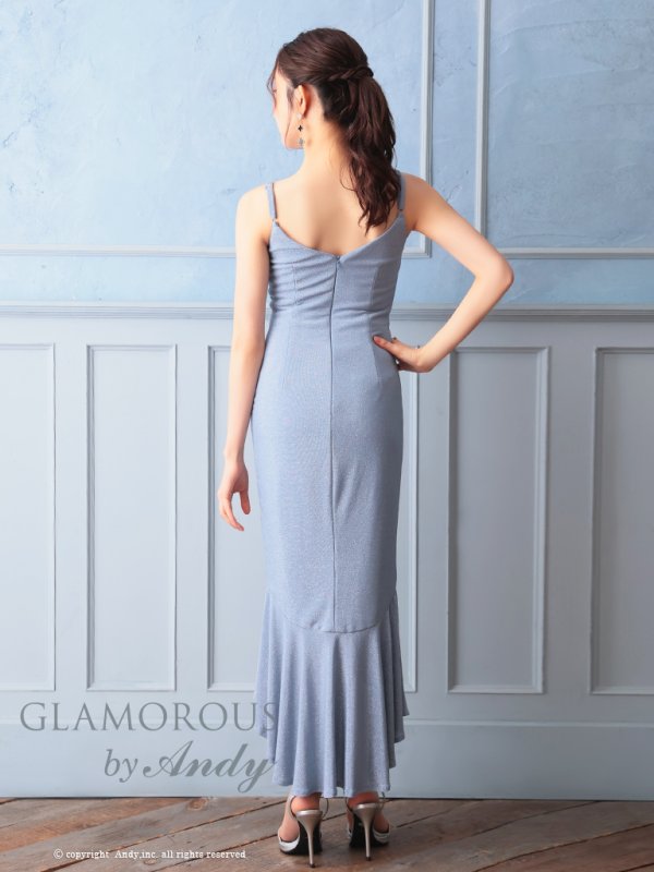 画像11: XSサイズあり【Andy GLAMOROUS/アンディグラマラス】ラメ/ フロントジップ/ キャミソール/ テールカット/ 裾フリル/ タイト/ ロングドレス/ キャバドレス long[OF05] (11)