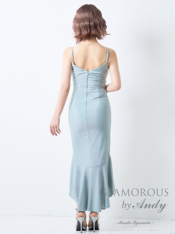 画像17: XSサイズあり【Andy GLAMOROUS/アンディグラマラス】ラメ/ フロントジップ/ キャミソール/ テールカット/ 裾フリル/ タイト/ ロングドレス/ キャバドレス long[OF05] (17)