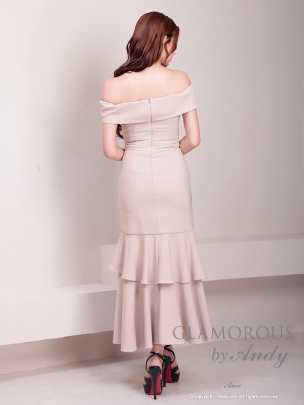 画像35: 【Andy GLAMOROUS/アンディグラマラス】シンプル/ ワンカラー/ フロントジップ/ オフショル/ フリル/ アシンメトリー/ マーメイド/ ミディアムドレス/ キャバドレス [OF05] (35)