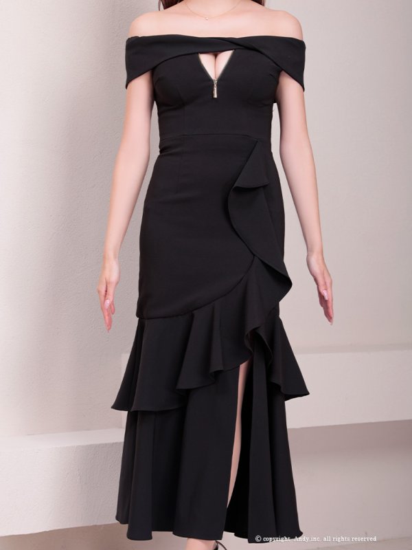 画像14: 【Andy GLAMOROUS/アンディグラマラス】シンプル/ ワンカラー/ フロントジップ/ オフショル/ フリル/ アシンメトリー/ マーメイド/ ミディアムドレス/ キャバドレス [OF05] (14)