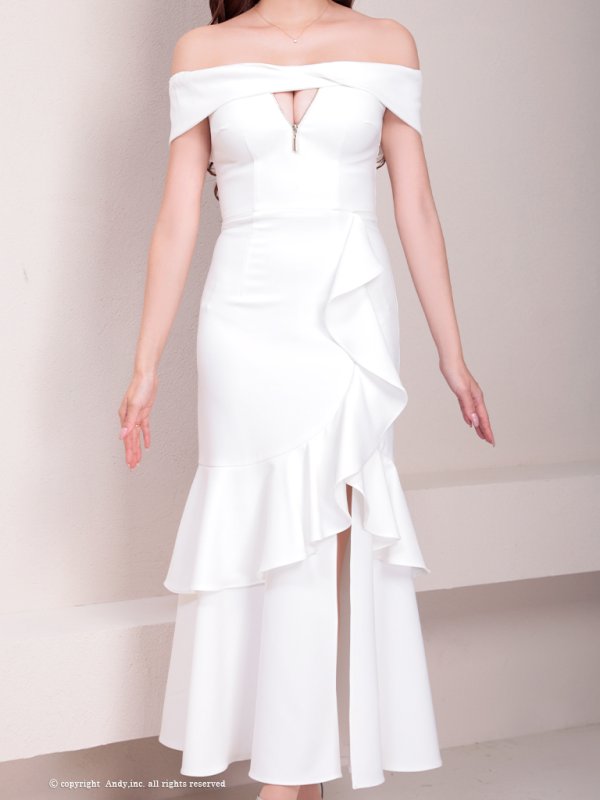 画像43: 【Andy GLAMOROUS/アンディグラマラス】シンプル/ ワンカラー/ フロントジップ/ オフショル/ フリル/ アシンメトリー/ マーメイド/ ミディアムドレス/ キャバドレス [OF05] (43)