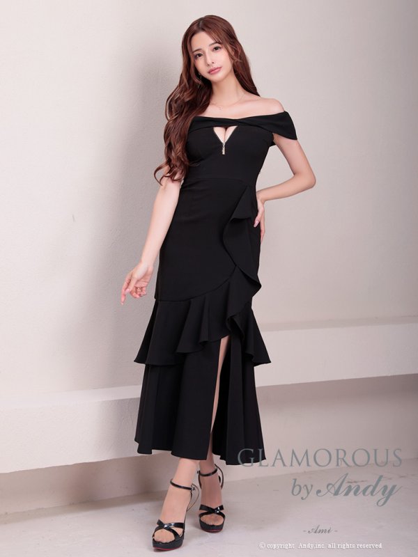 画像11: 【Andy GLAMOROUS/アンディグラマラス】シンプル/ ワンカラー/ フロントジップ/ オフショル/ フリル/ アシンメトリー/ マーメイド/ ミディアムドレス/ キャバドレス [OF05] (11)