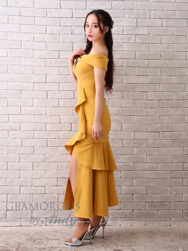 画像47: 【Andy GLAMOROUS/アンディグラマラス】シンプル/ ワンカラー/ フロントジップ/ オフショル/ フリル/ アシンメトリー/ マーメイド/ ミディアムドレス/ キャバドレス [OF05] (47)